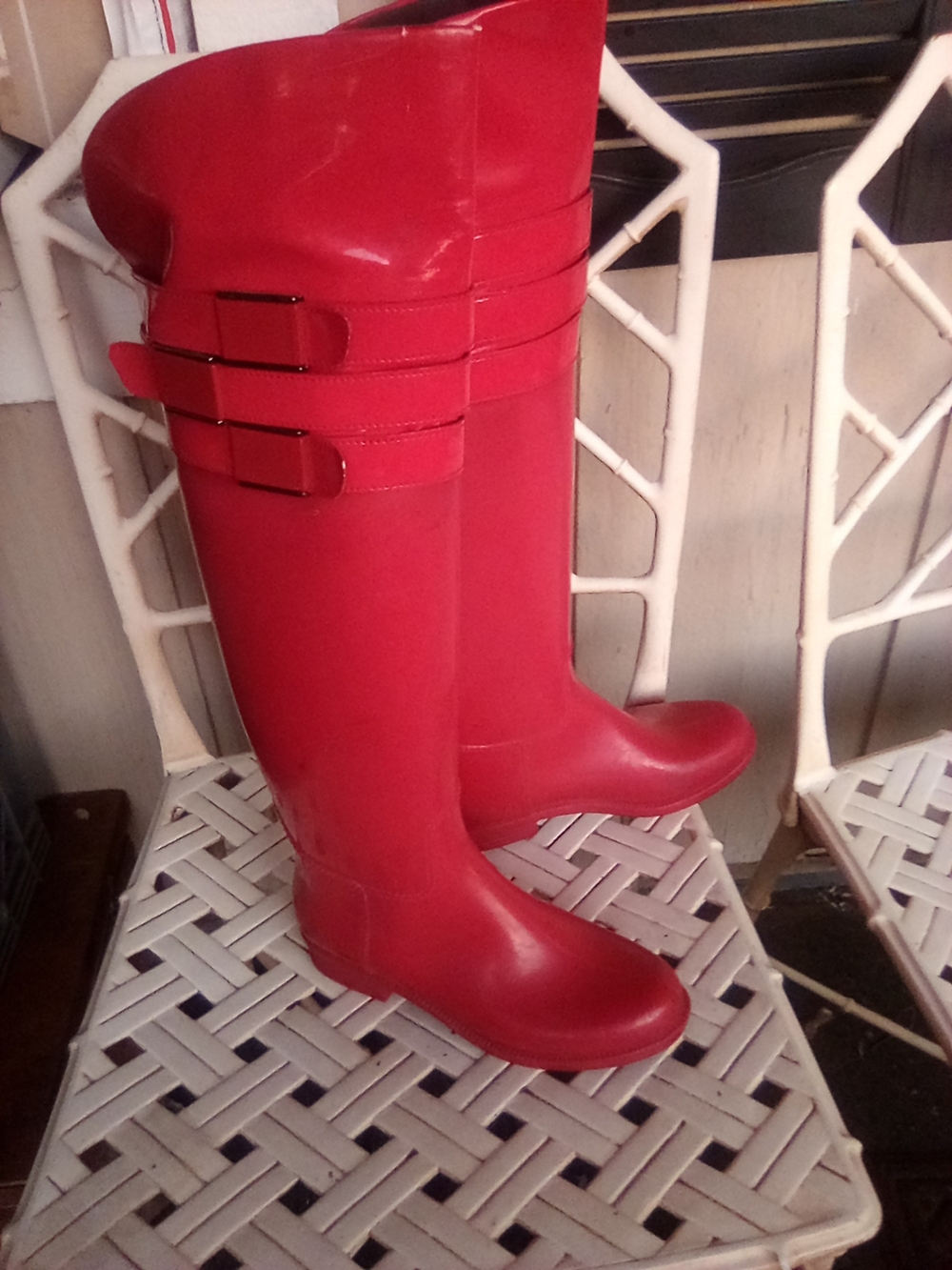 Calvin Klein Knee High Waterproof Rain Boots with Decorative Straps - Picture 8 of 8